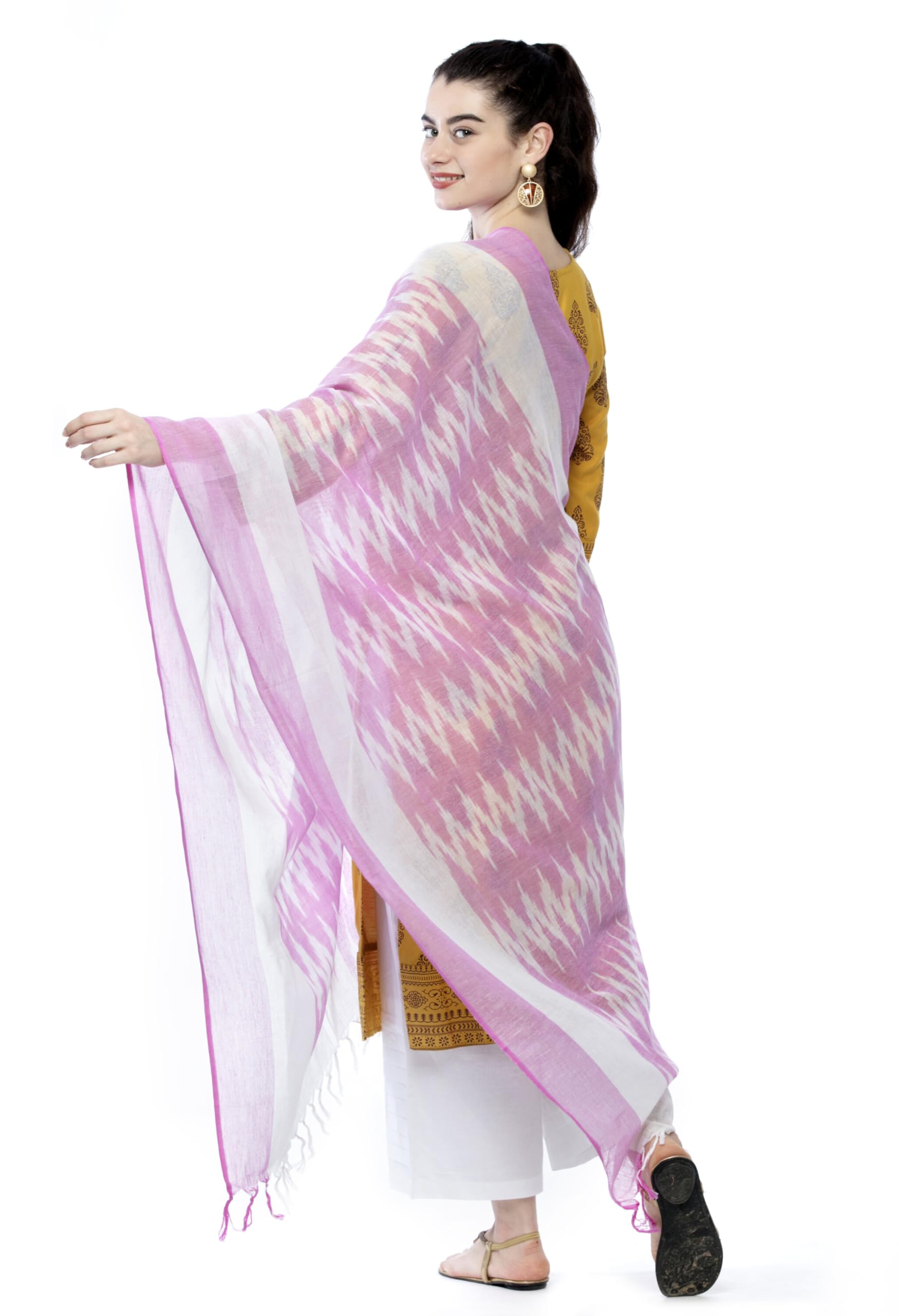 moeza Women's Baby Pink Woven Design Pure Cotton Ikat Dupatta, Pack of 1, MFD0139-picture-23