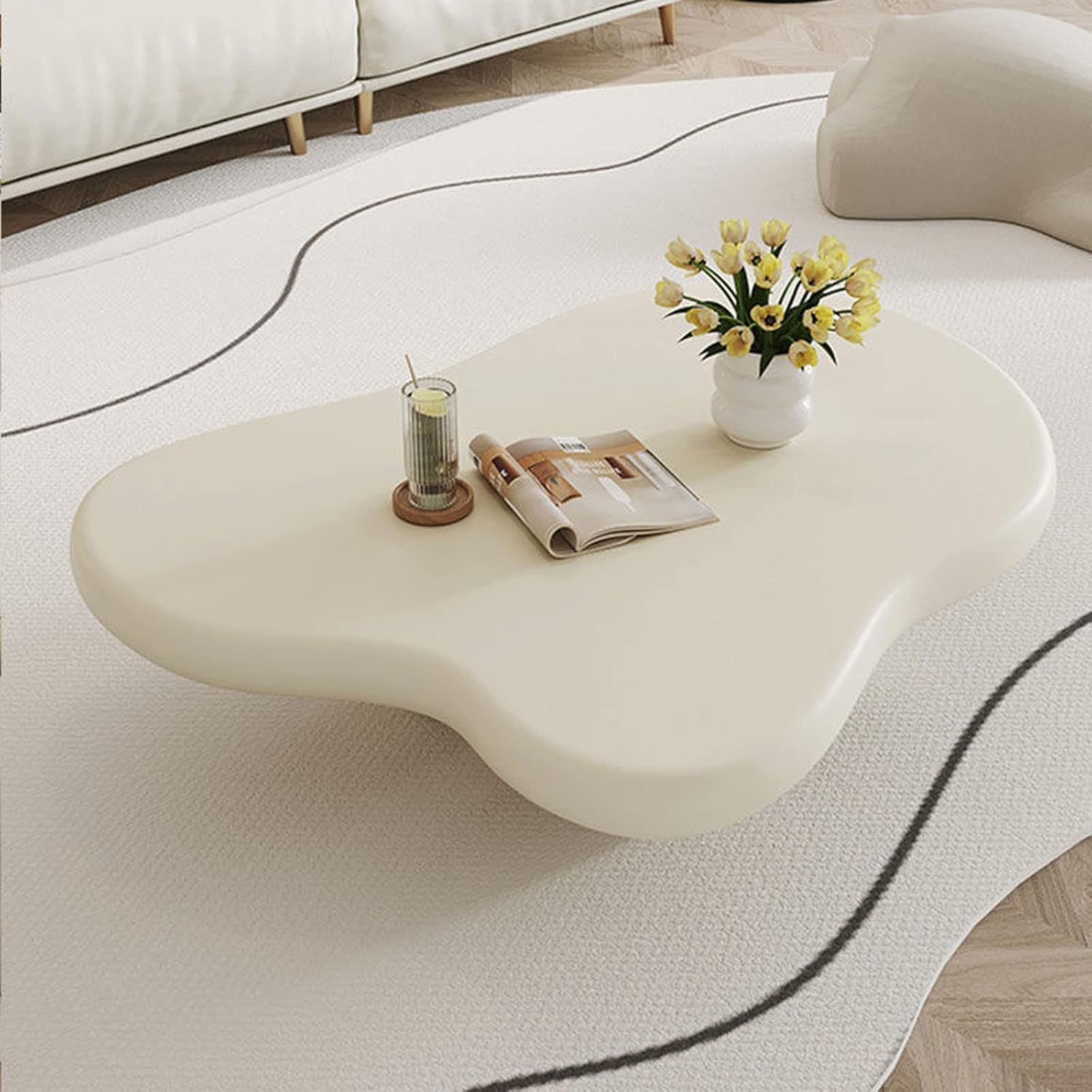Table basse nuage haut de gamme en bois massif blanc crème
