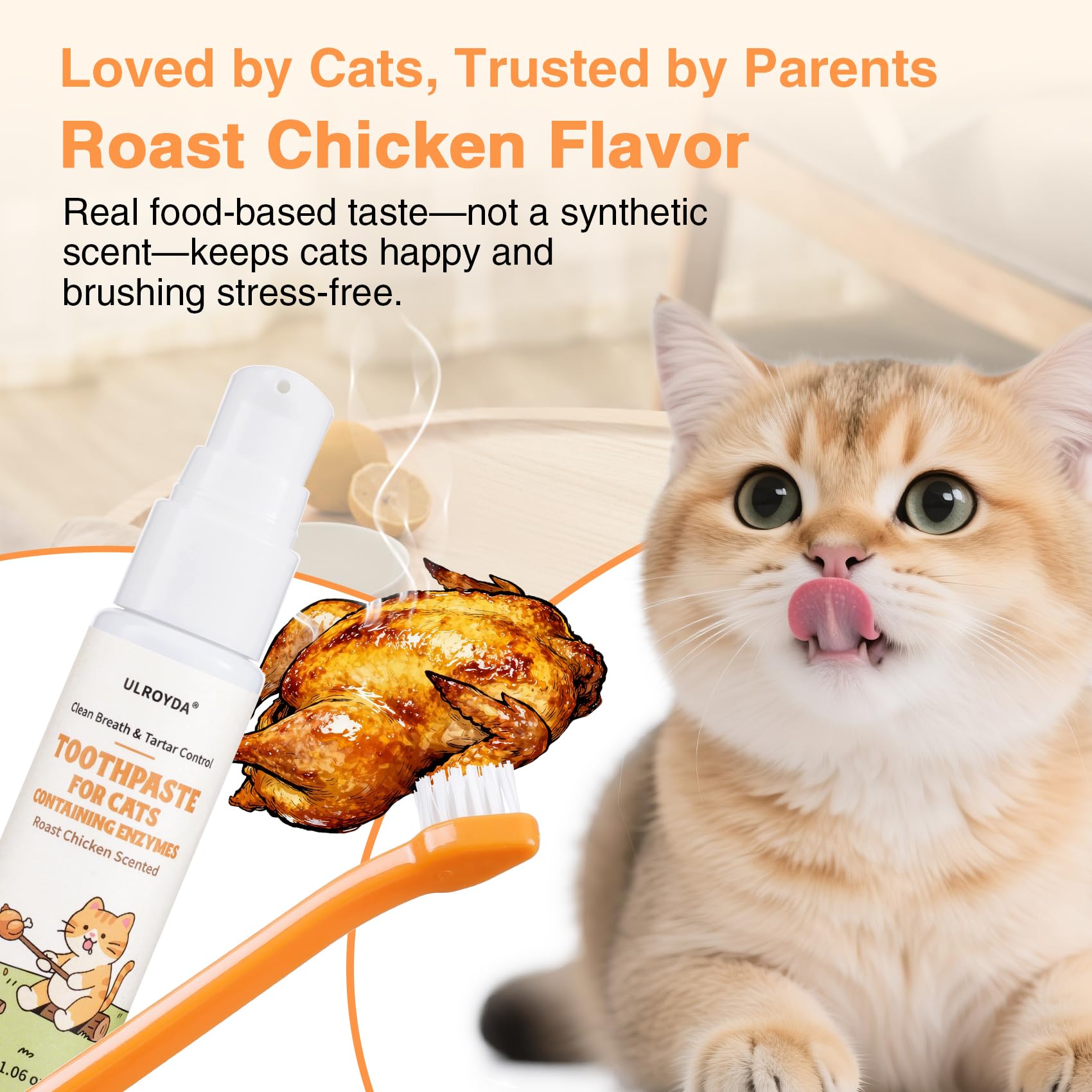Enzymatic Cat Toothpaste Kit – Roast Chicken Flavor Dental Care for Cats & Kittens | Fights Plaque, Tartar & Bad Breath | Includes Toothbrush & Finger Brush, 1.06 oz - image 4