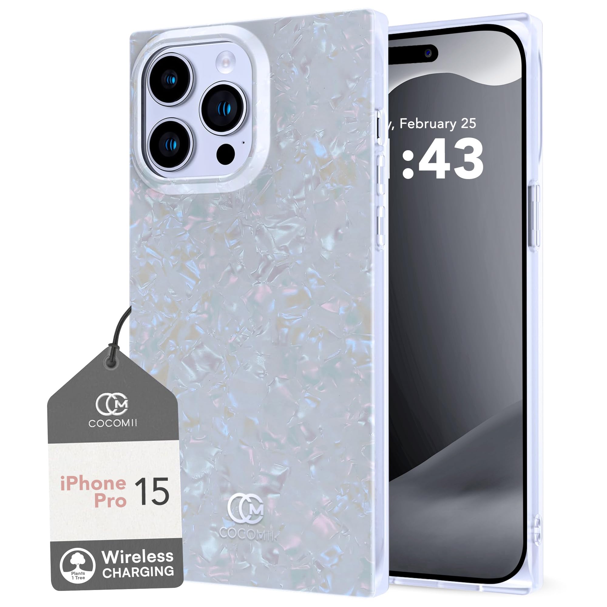 Cocomii Rectangle Case for iPhone 15 Pro, Wireless Charging Compatible, Iridescent Opal