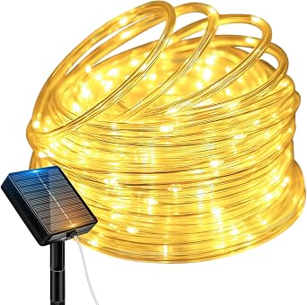 btfarm Solar Rope Lights, 120LED 46FT Solar String Lights Outdoor Waterproof, 8 Lighting Modes Solar Powered Strip Trampoline Light for Outside Garden Tree Christmas Yard Patio Decor, Warm White