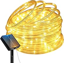 btfarm Solar Rope Lights Outdoor, 120LED 46FT Solar String Lights Outside Waterproof, 8 Lighting Modes Tree Tube Fairy Light Solar Powered for Garden Christmas Yard Party Decorations, Warm White