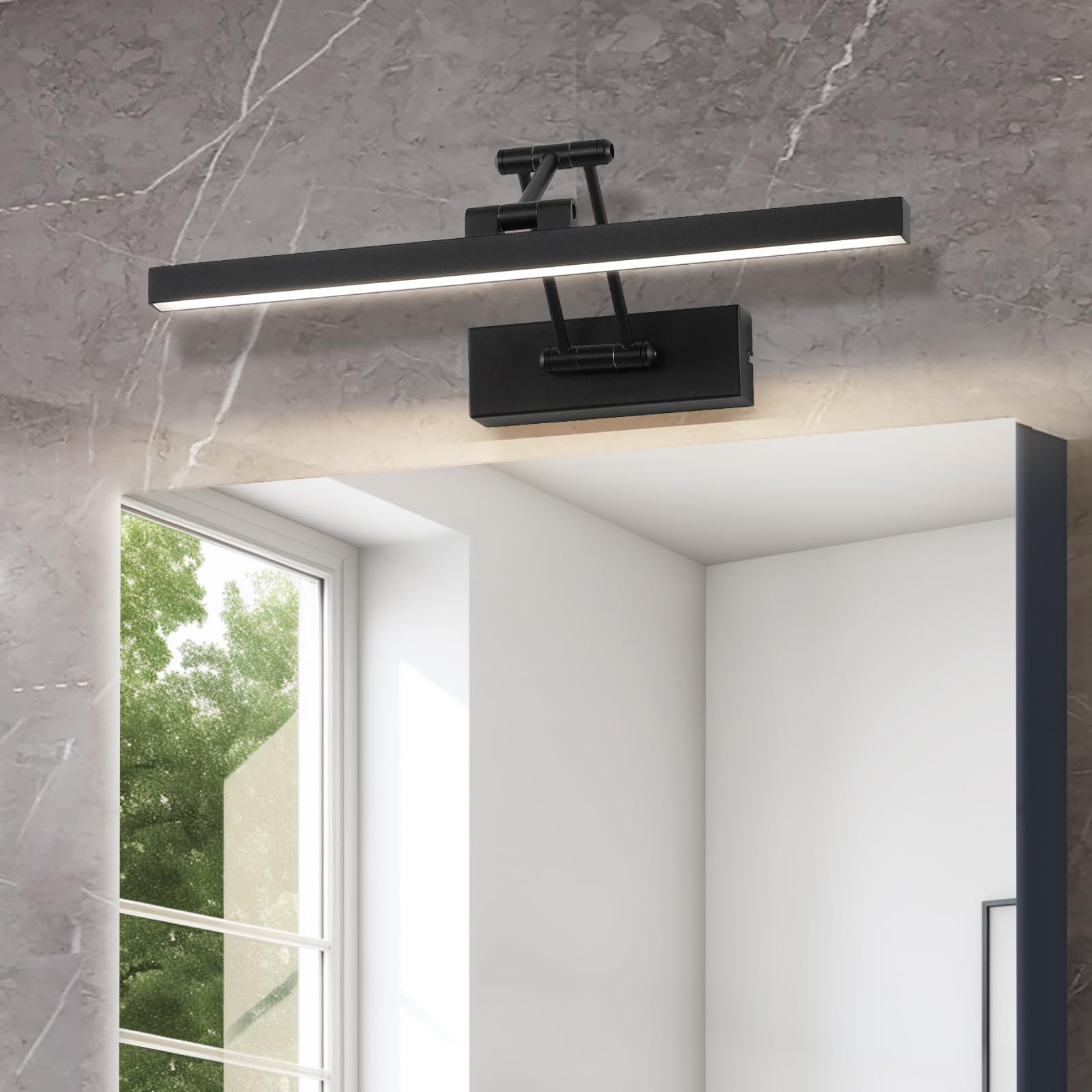 LED Lampe miroir salle de bain 40 cm, Lampe miroir rotative pour salle de bain IP44, Lampe miroir salle de bain 12 W 960 LM, Lampe miroir salle de bain LED, Blanc neutre 4000K, Noir