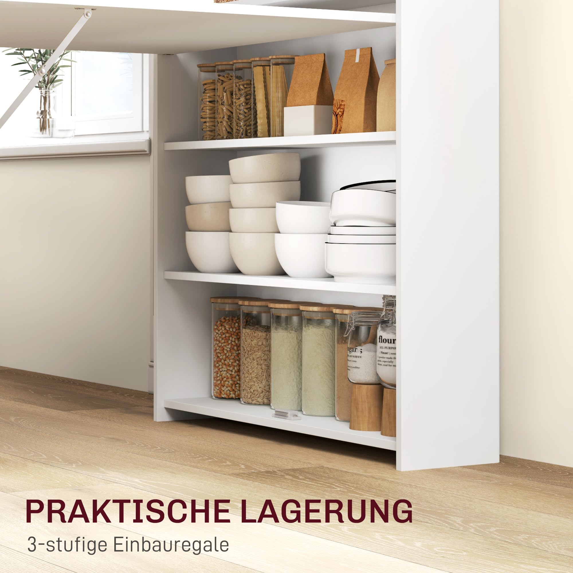 HOMCOM Esstisch Klappbar Küchentisch für 3 Personen mit 4-stufigen Regalen, Klapptisch Moderner Esszimmertisch für kleine Räume, Küche, 78,5 x 91 x 93 cm, Weiß