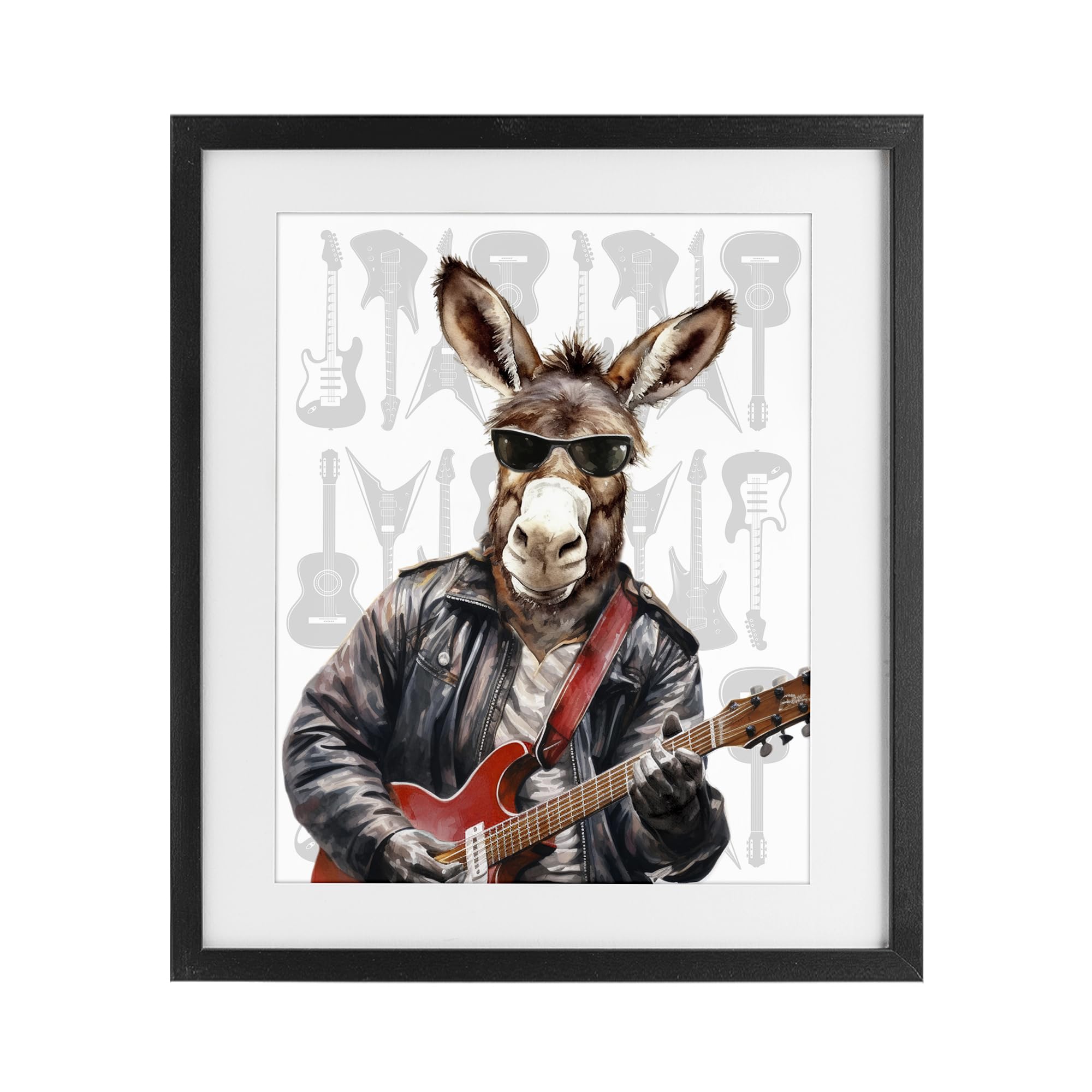 Stupell Industries Midnight Black (Textured) Performing Musician Donkey, 17 X 21 Inch Framed Print Under Glass