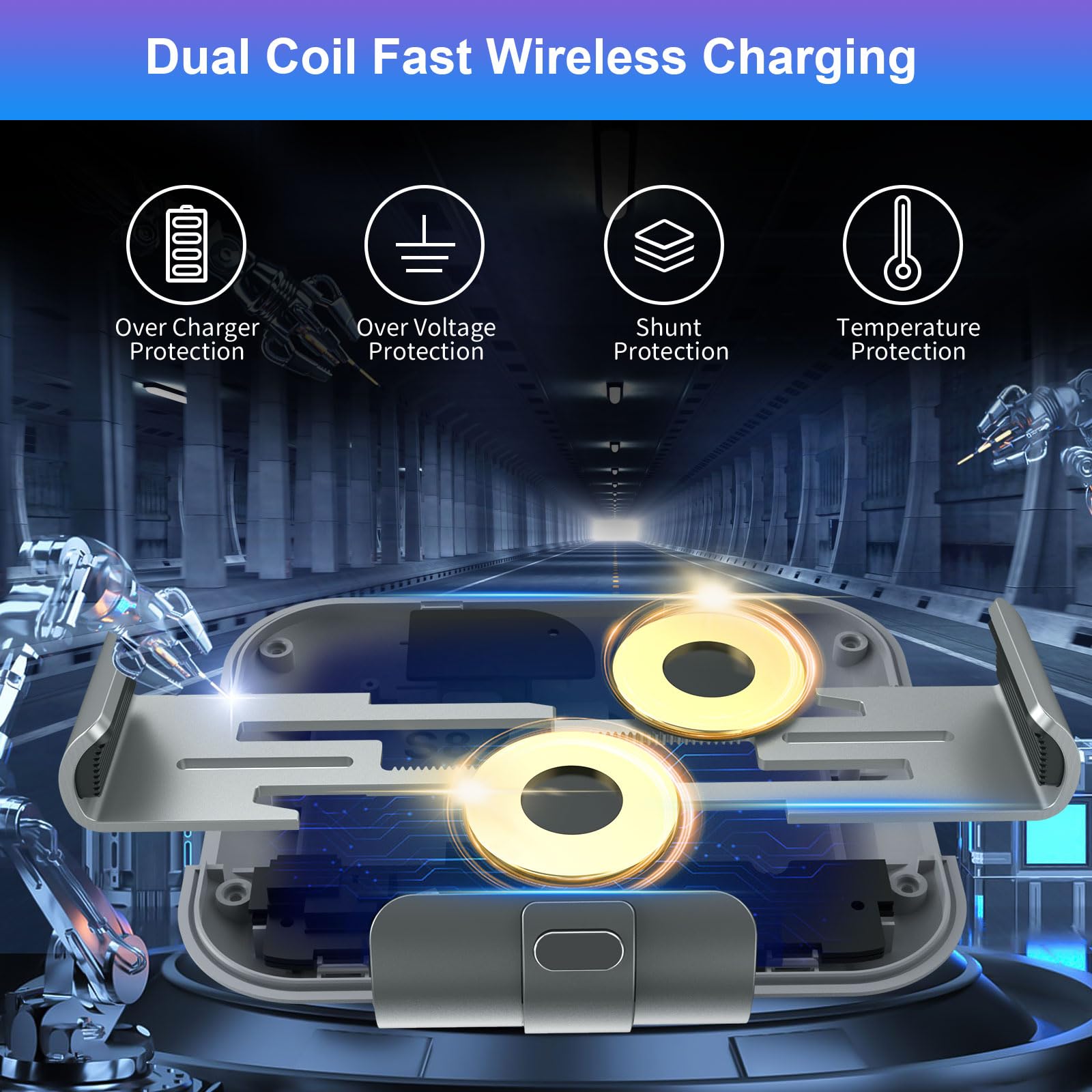 Dual Coils Cargador de Coche Inalámbrico Rápido para 15W QC 3.0 Qi Wireless Car Charger Soporte con Bloqueo Automático Rápida Salida de Aire para Samsung Galaxy Z Fold 5/4/3/2