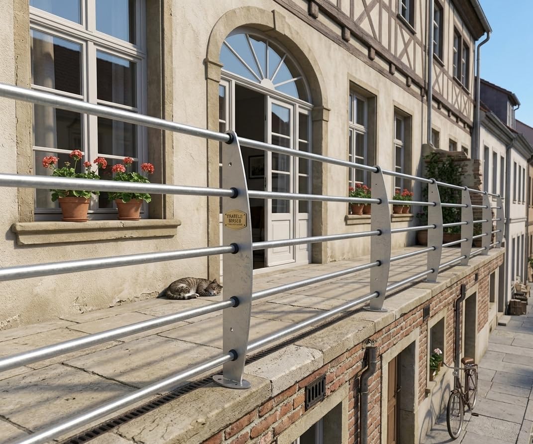 Fratelli Biasco Ringhiera Esterna Zincata, Recinzione Modulare a 5 Barre, Corrimano per Veranda e Giardino, Fissaggio a Pavimento, Modulo da 90X100 CM
