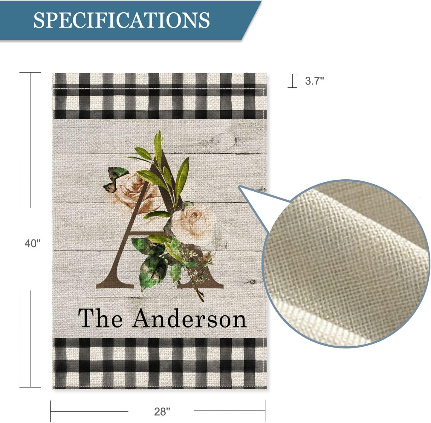 SMILE House Flag Monogram C, Wood Background Flower, Double Sided 28 x 40 Inch Rustic Farmhouse Burlap Yard Outdoor Decoration