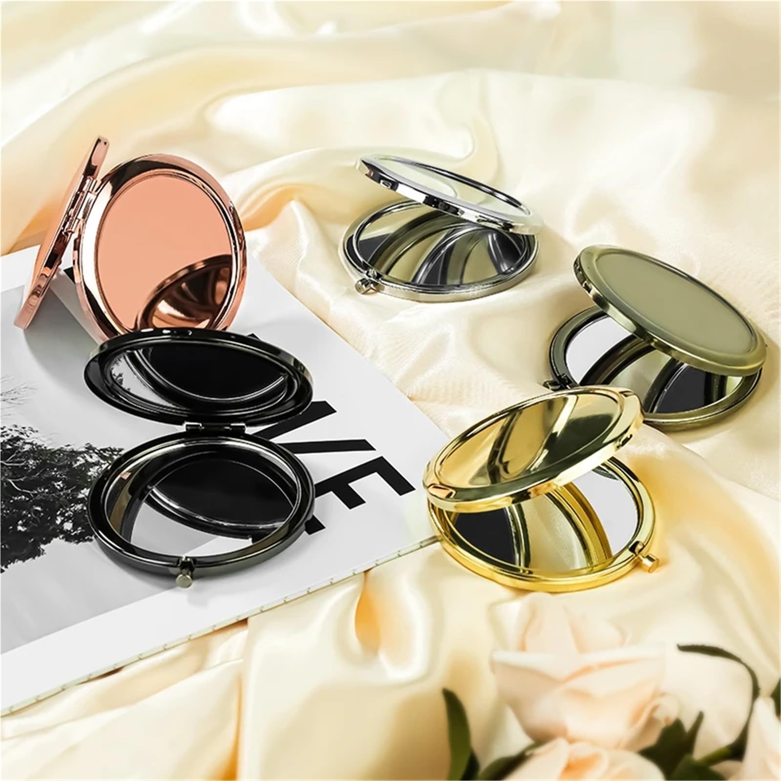 Mini specchio per il trucco, 5/10 pezzi, 57 mm, portatile, pieghevole, compatto, in acciaio inox, per trucco e cosmetici (bronzo antico, 10 pezzi)