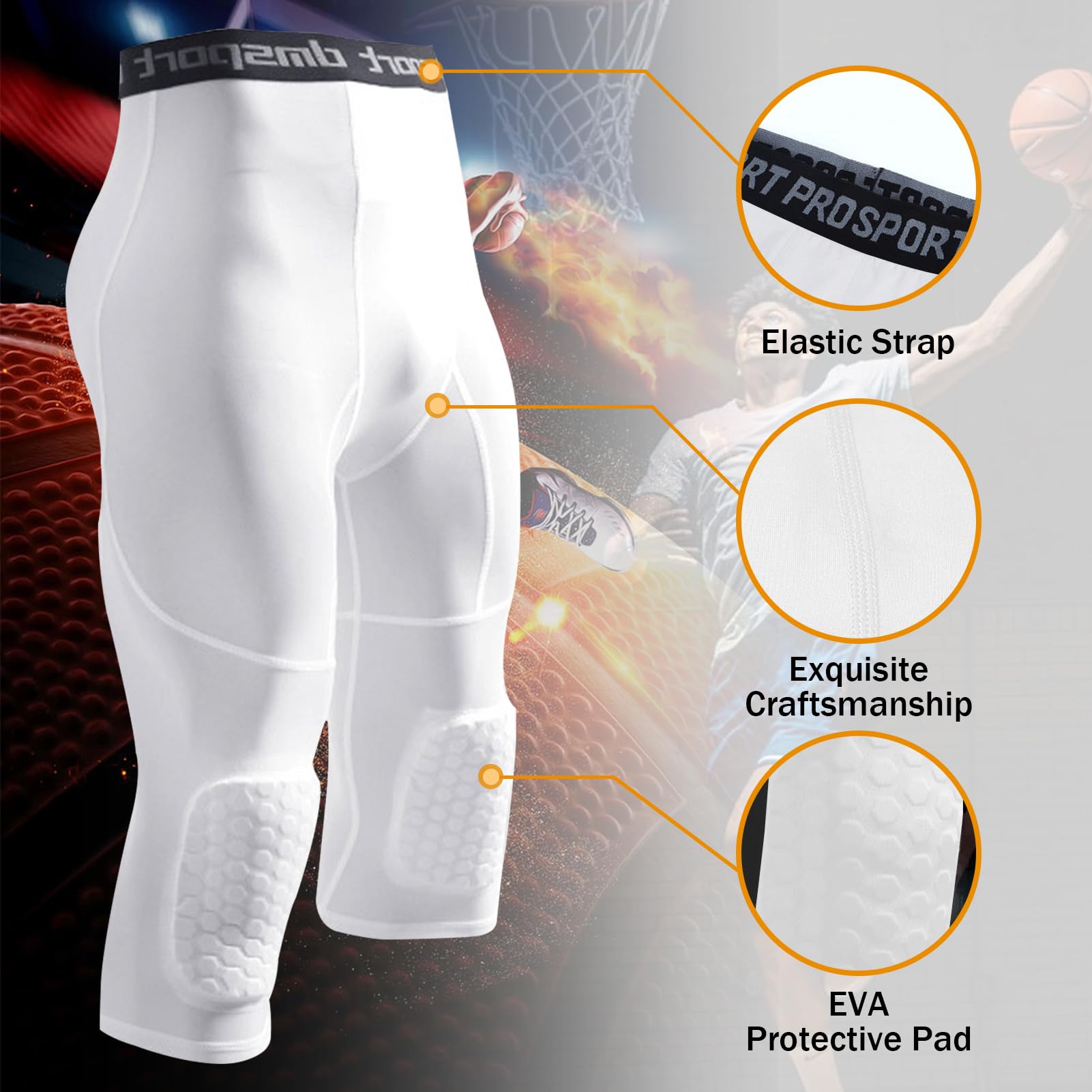 Pantalones Compresión 3/4 Pantalones Baloncesto con Rodilleras, Rodillera Leggings, Anticolisión, Leggings Frescos Y Secos, Fútbol, ​​Baloncesto, Ropa Interior Deportiva