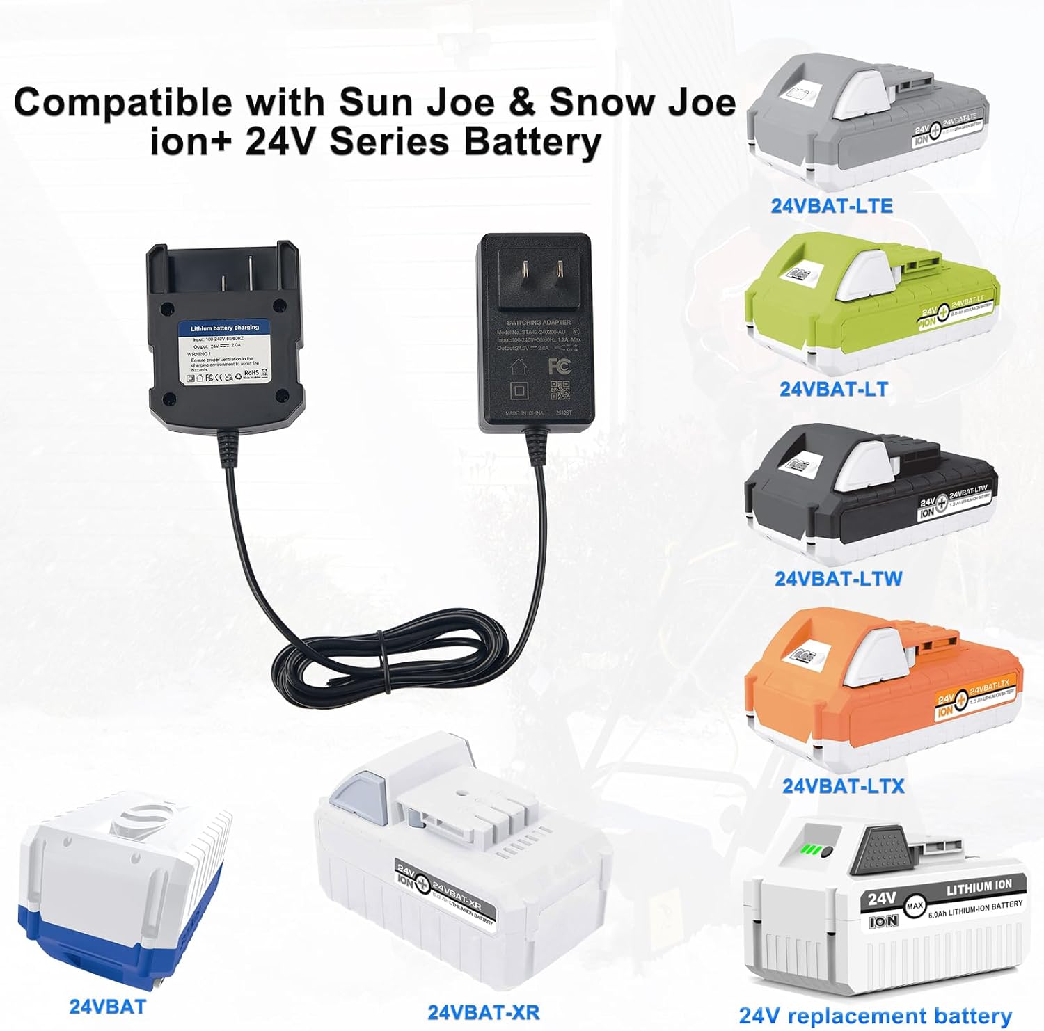 Remate 2A 24VBAT Fast Charger for Snow Joe & Sun Joe 24V Batteries & Voltask 24V Batteries - Image 2