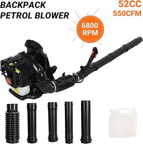 Miniatura 2 de Soplador de hojas, 52 cc, 2 tiempos, 1.7 HP 550 CFM, alimentado a gas, inalámbrico, mochila soplador de hojas soplador de nieve para soplar césped,