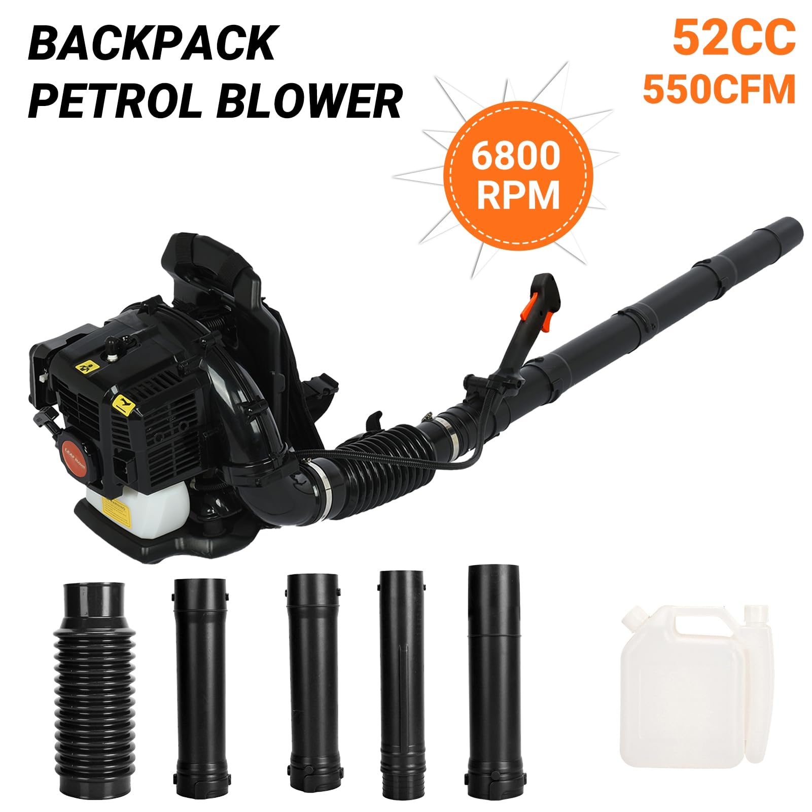 Dmuchawa do liści gazowych 52 cm³, 2-suwowa dmuchawa gazowa do plecaka, przepływ powietrza o dużej prędkości 550 CFM, dmuchawa do trawy, dmuchawa do trawy, odśnieżarka do wydajnego
