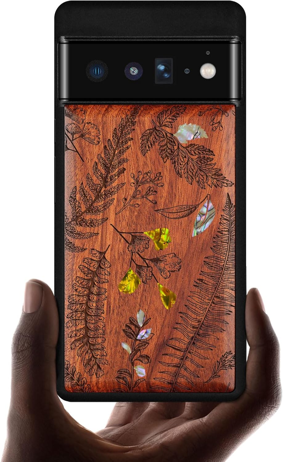 Carveit Designer Wooden Case for Google Pixel 6 Pro Case Cover [Wood Engraving & Shell Inlay] Unique Wood Phone Case Compatible with Wireless Chargers Pixel 6 Pro (Tree of Life-Walnut)