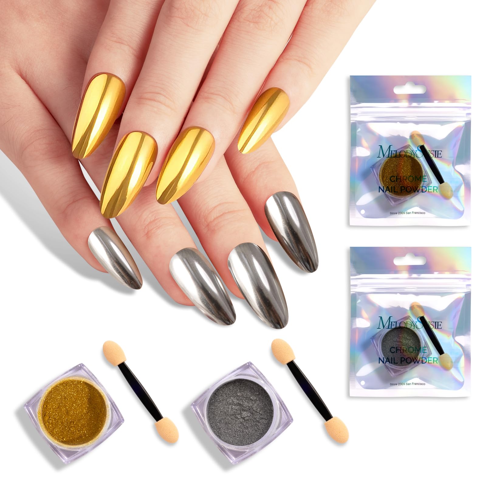 MelodySusie 2Pcs Chrome Nail Powder for Gel Nails
