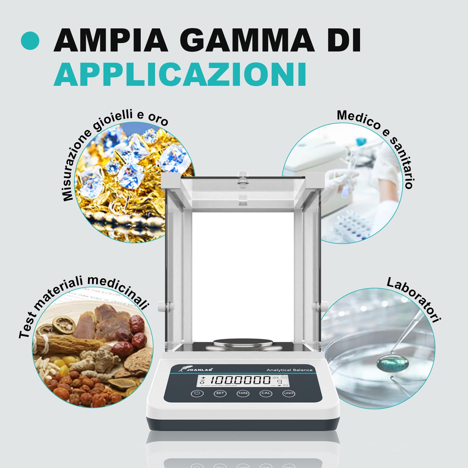JOANLAB Bilancia Analitica 120g x 0.1mg, Bilancia da Laboratorio Professionale con Calibrazione Esterna, Precisione 0.0001g per Laboratorio, Gioielli(FA1204)