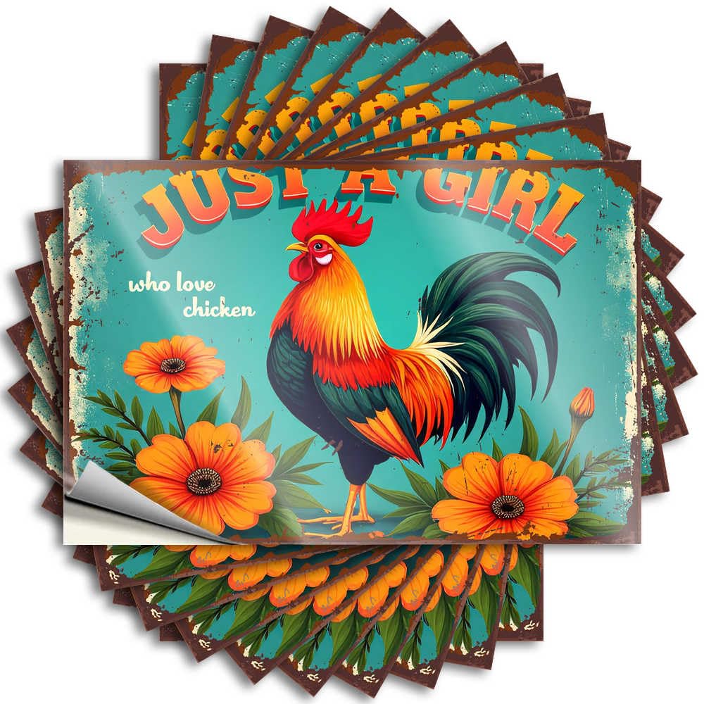 Lettering Sticker Teen Room Decor | Southern Garage Colorful Rooster with Flowers: 'just A Girl Who Loves Chicken' for Water(6X9CM)