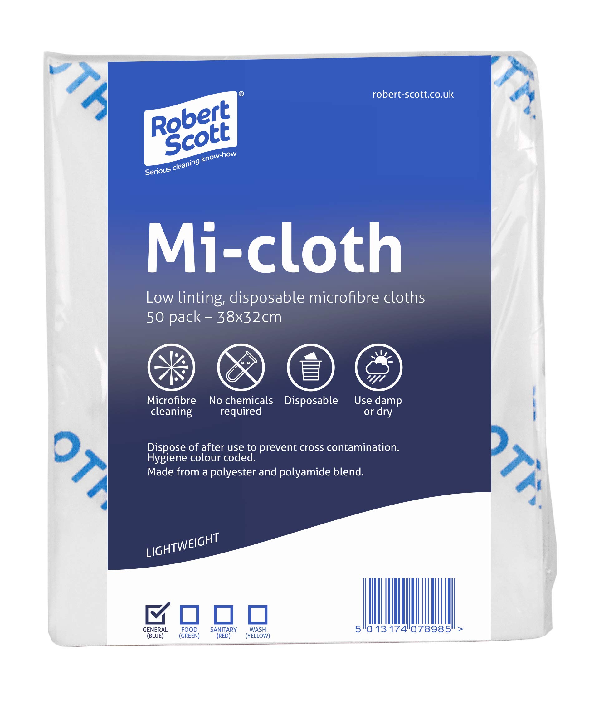 Robert ScottMi-cloth Microfibre Pack of 50 Cloths Colour Coded 103216-Blue