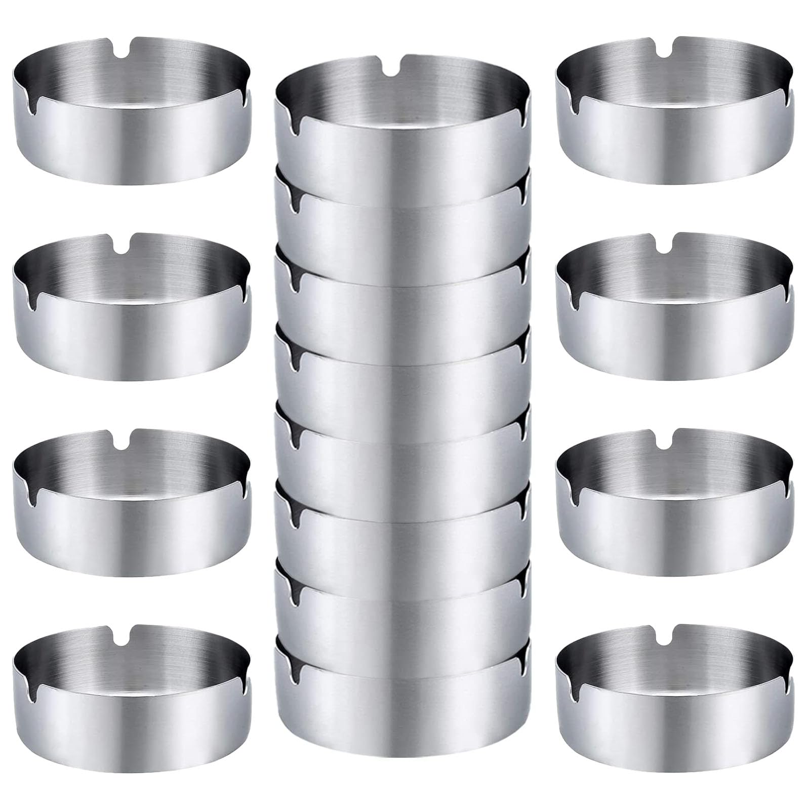 Posacenere Moderno in Acciaio Inox, 16 Pezzi Rotondi 8cm/3,1in da Tavolo e Balcone, Circolare per Interni ed Esterni