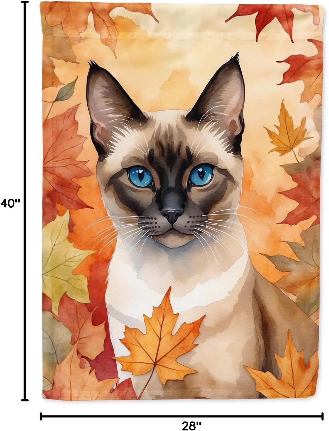 Caroline's Treasures Siamese Cat in Fall Leaves House Flag Large Porch Sleeve Pole Decorative Outside Yard Banner Artwork Wall Hanging, Polyester, House Size, Multicolor