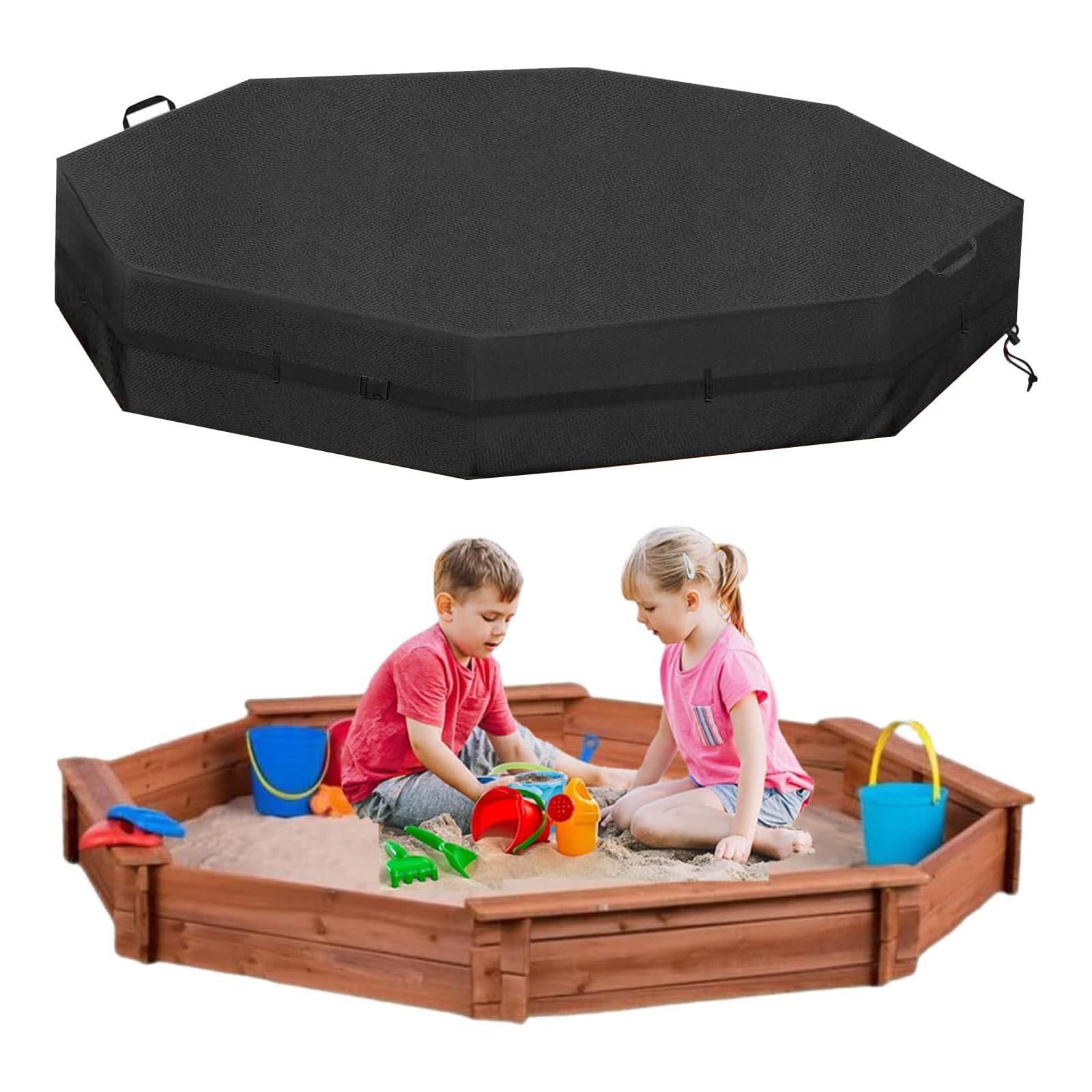 SIRUITON Octagon Sandbox Cover, 420D Oxford Cloth Waterproof, Windproof and Dustproof, Waist with Adjustable Buckle for Stability, Protect Sandbox Sand and Toys(Only Cover,84" X 78" X 9")