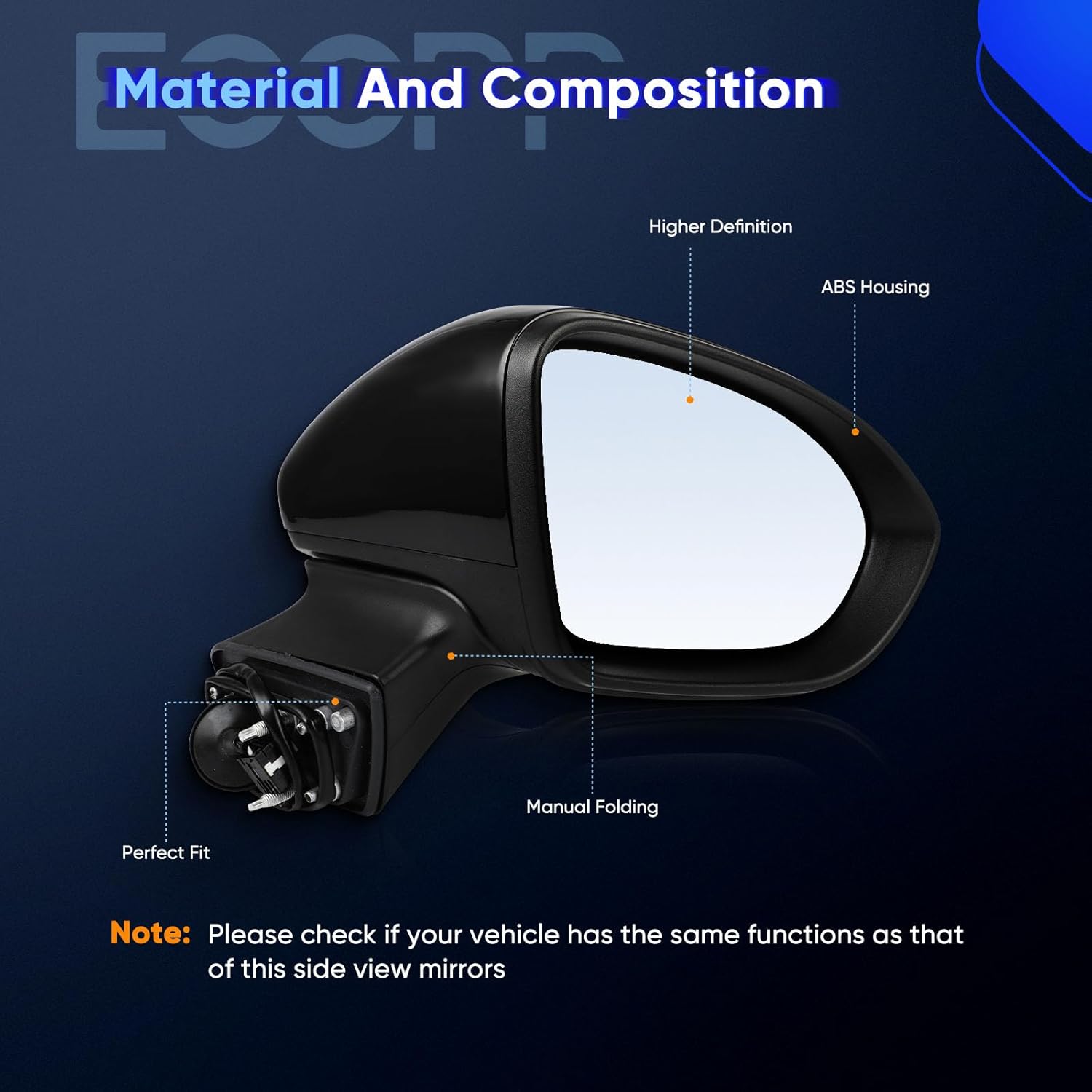 ECCPP Exterior Mirrors Replace with 2016-2019 For Chevy For Cruze Passenger Side GM1321541