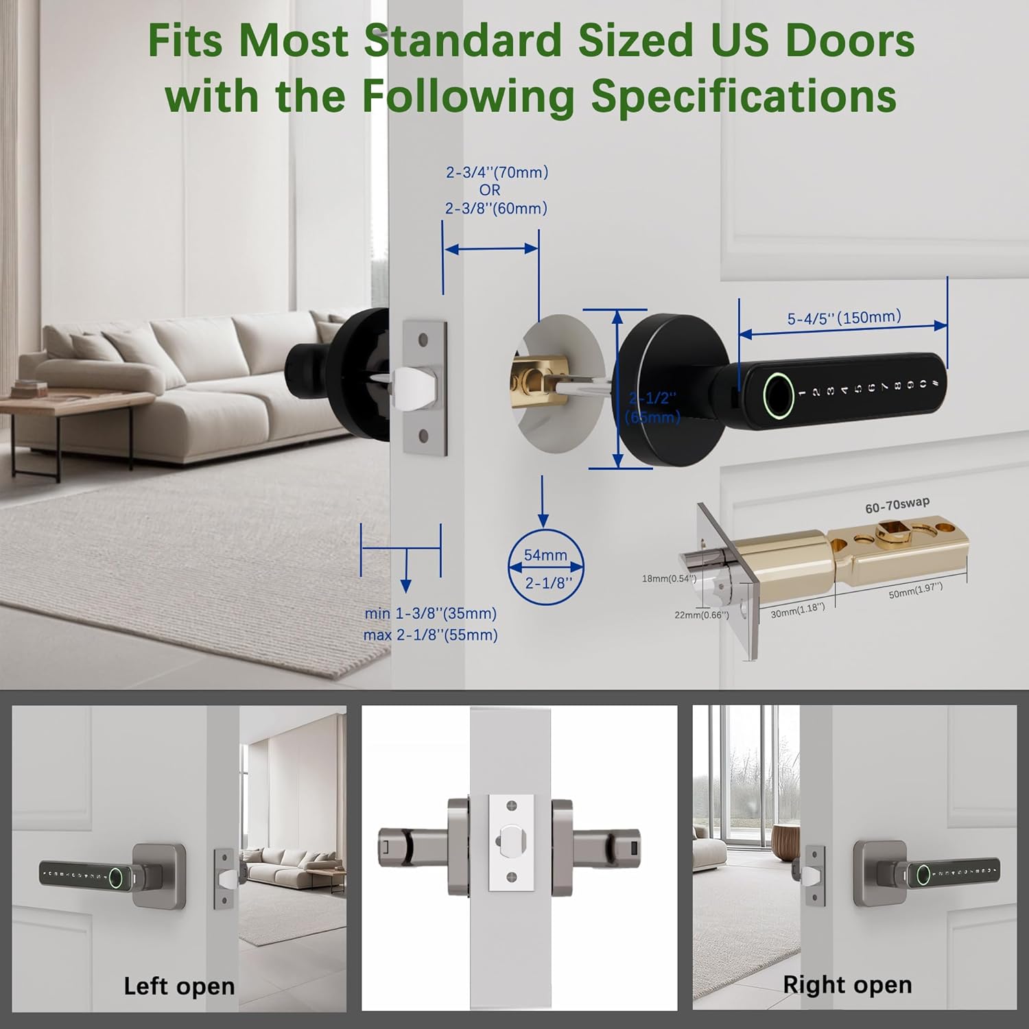 Smart Electronic Fingerprint Door Lock, Keyless Entry with Handle, Codes, APP, IC Cards, Fingerprints, Keys, for Home Bedroom Apartment (Silvery)