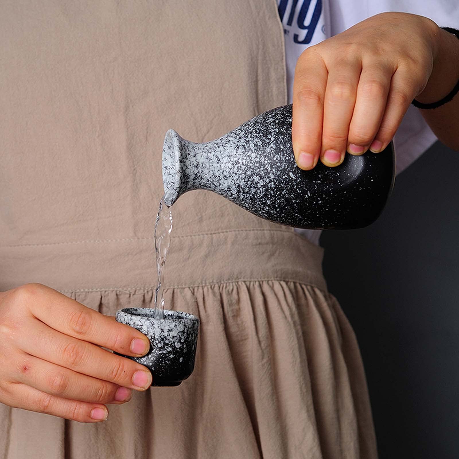 ZEALMAX Juego de vino de sake de estilo japonés, juego de copas de vino y té retro de cerámica clásica para beber solo y fiestas, A