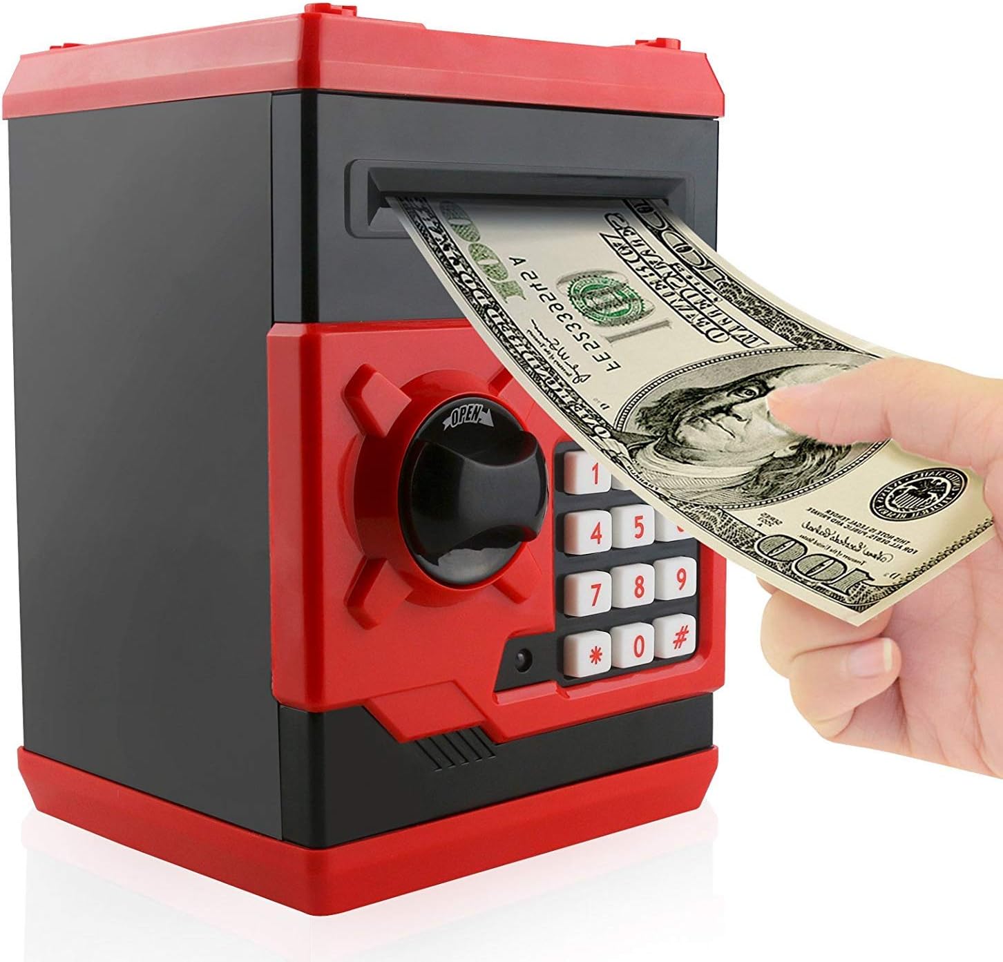 Barelove Cartoon Piggy Bank Cash Coin Can Password Electronic Kids Money Bank Safe Saving Box ATM Bank Safe Locks Black Red Smart Voice Prompt Money Piggy Box for Boys Girls Birthday (Pink1) (Red)
