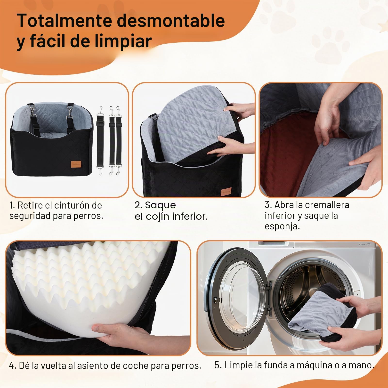 Asiento de Coche para Perros medianos de Menos de 13,6 kg, cómodo Asiento de Coche para Cachorro con 2 Correas de Seguridad clipsables, Base Antideslizante para Viajar para Mascotas, Completamente