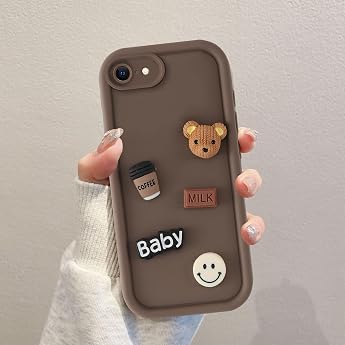 Coalbooliy Mobile Phone Case for the iPhone 7/8/iPhone SE 2022/SE 2020 Case 4.7 Inches Aesthetic 3D Teddy Bear Pattern Coffee Colour Soft Silicone Shockproof Camera Protective Case 01