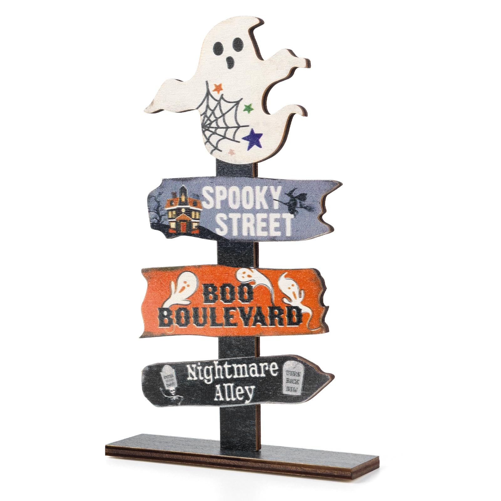 Halloween Wooden Ornament, Pumpkin Wooden Table Centerpiece Sign Halloween Table Decorations for Party, Window, Mantel & Tabletop, 15 x 10CM F4-MZBJ (Ghost)