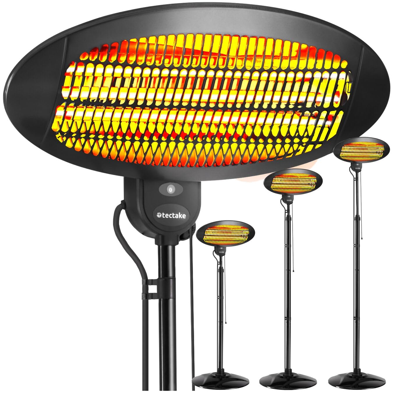 Tectake Riscaldatore a Infrarossi 2000W Lampada Regolabile 3 Livelli Potenza Protezione Anti-Ribaltamento Nero