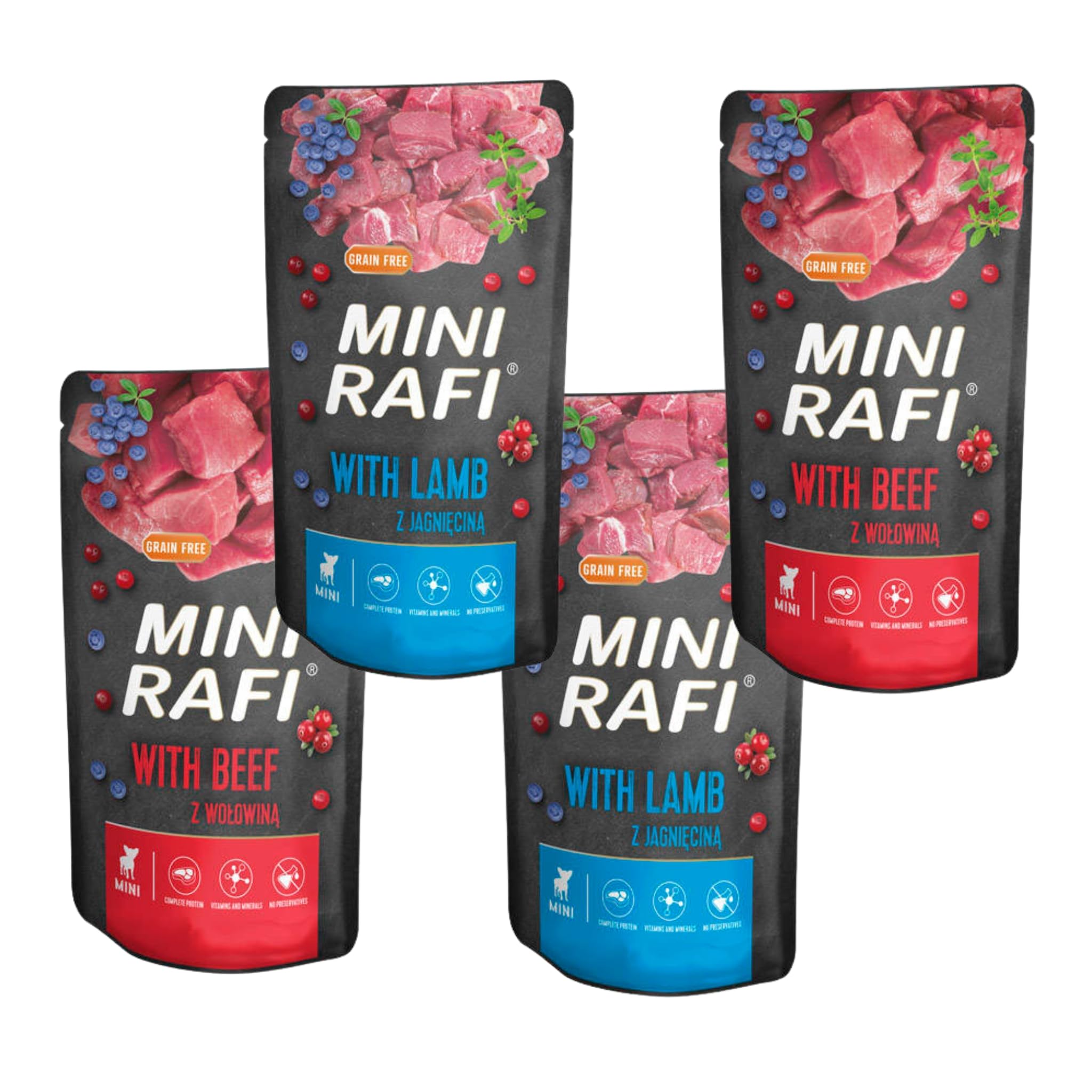 Rafi Mini Complete Grain Free Wet Dog Food Lamb & Beef Mixed Selection for Adult Small Breeds 4 x 150g Pouches