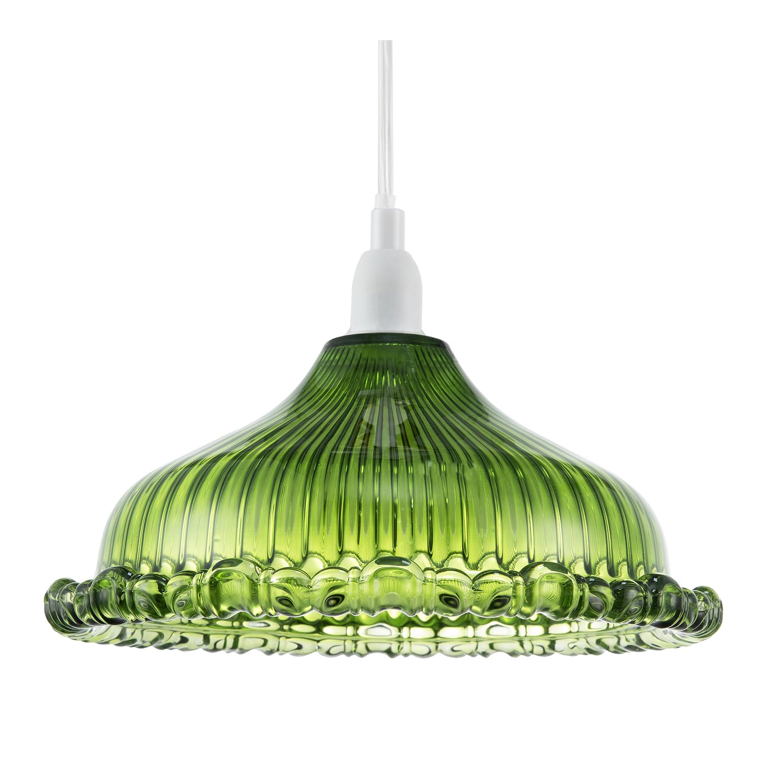 B&Q -  Modern Green Line Ribbed Glass Pendant Light Shade With Moulded Edge