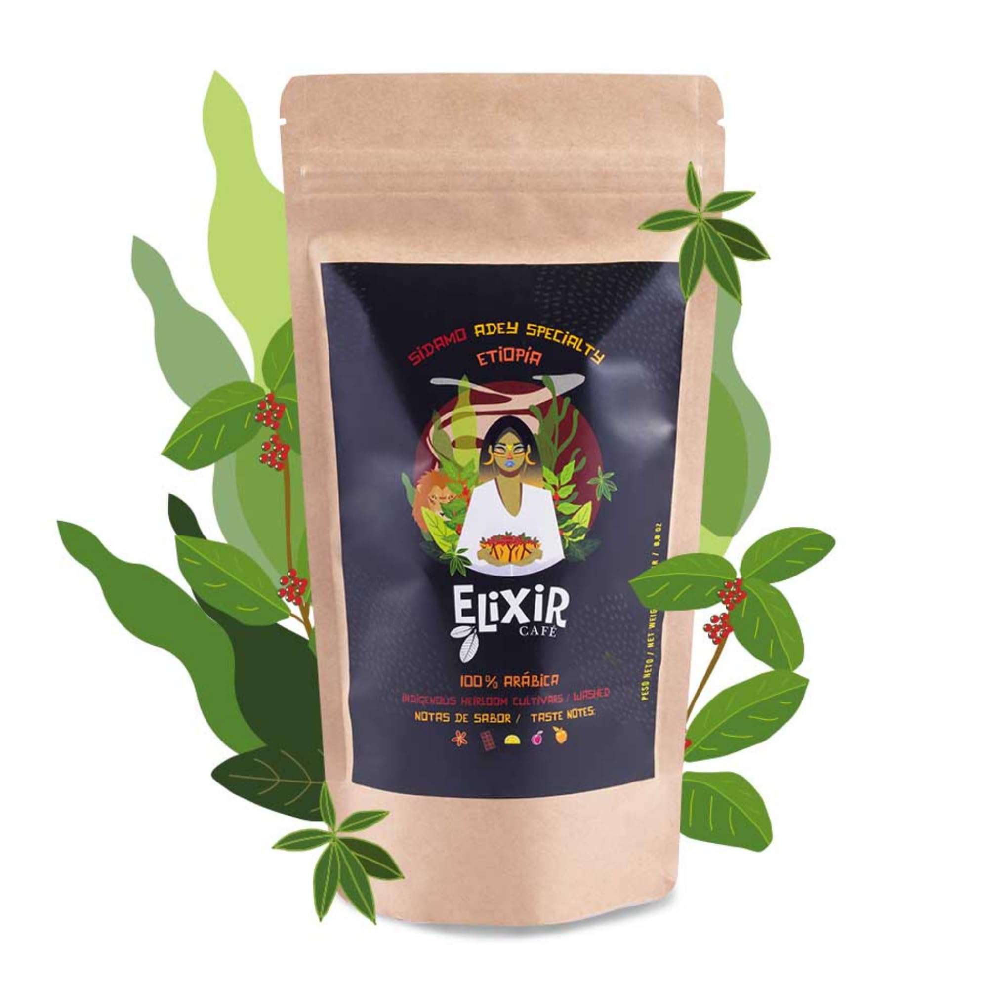 Cafe En Grano Natural 1kg Elixir - Cafe Especialidad Etiopía | Café En Grano 1kg | Café Arabica Etiopía | Intenso 5/5