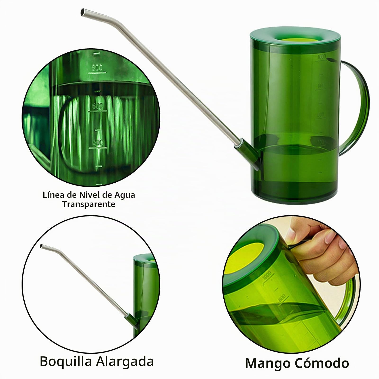 Regadera para Plantas de Interior con Pico Largo, Regadera para Plantas, Regaderas Pequeñas, Regaderas de Interior para Plantas de Interior, Flores, Suculentas 1L / 34oz (Verde)
