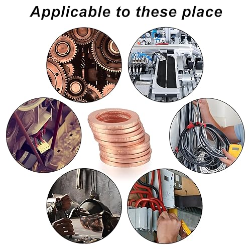 Miniatura 7 de PEAKTREND Juego de 200 juntas de cobre plano surtido 9 tamaños M5-M14 juntas de cobre anillo plano Kit de sello de anillo plano