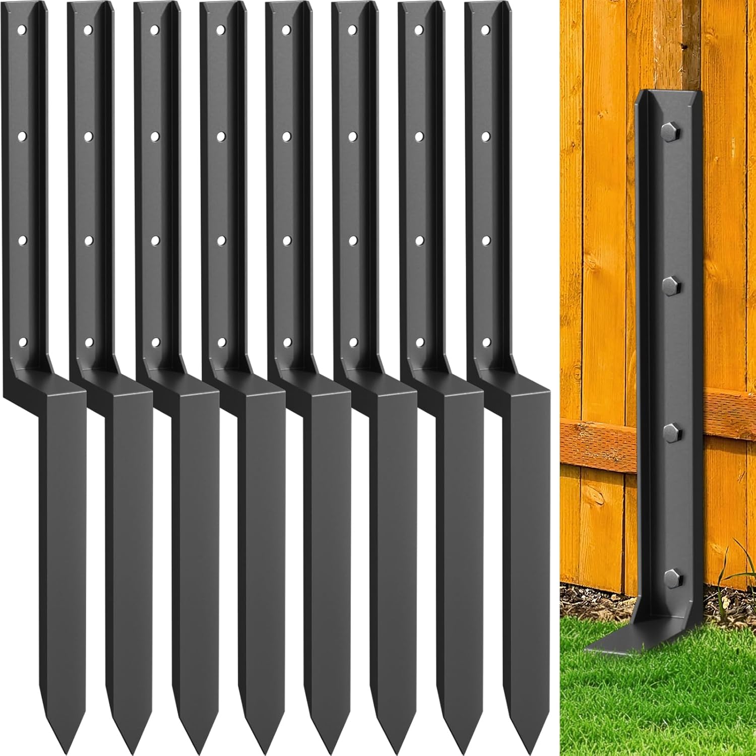 8 Pack Fence Post Repair Kit, 33.6" Heavy Duty Fence Post Repair Stakes, Thickened Anchor Ground Spike for Repairing Tilted/Broken Wood Posts 8PCS