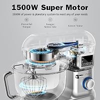 Zuccie Konyhai Robotgép 1500W 5,5L Kapacitással - 6 Sebességes Dagasztógép LCD Kijelzővel, Dagasztó, Keverő és Fröccsenésgátló (Ezüst) 2
