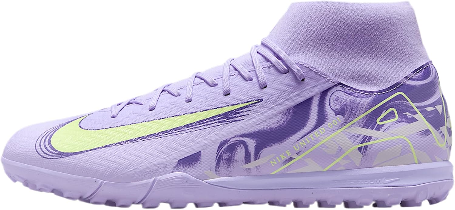 Nike United Mercurial Superfly 10 Academy TF High-Top Soccer Shoes (HF1602-500, Purple Agate/Barely Volt) Size 10