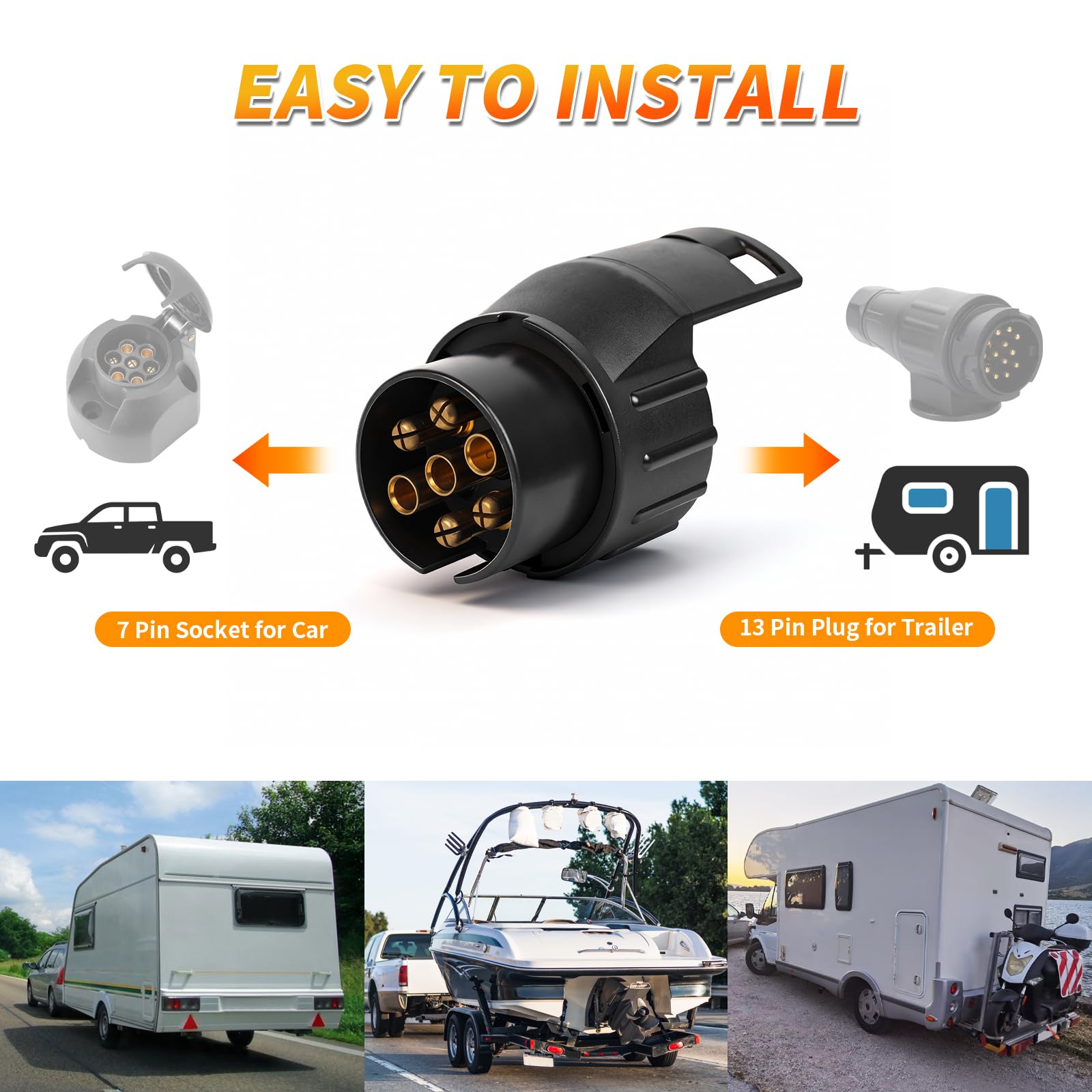 Set Adattatori Per Presa Rimorchio Da 7 A 13 Pin E Da 13 A 7 Pin – Convertitore Universale UE - 2