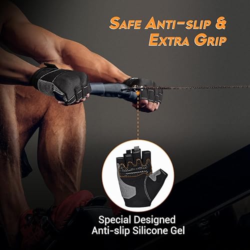 Miniatura 2 de ATERCEL Guantes de entrenamiento para mujeres y hombres, guantes de gimnasio con protección perfecta de palma con silicona antideslizante, guantes