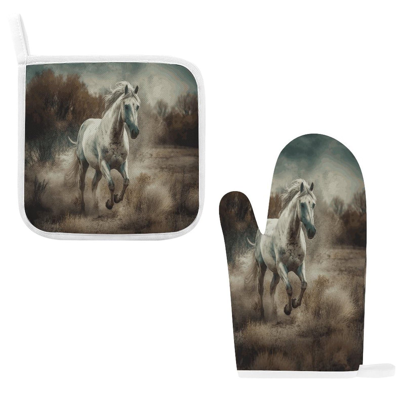 Btcowzrv Style Horse Running In Field Oven Mitts And Pot Holders 2Pcs Set