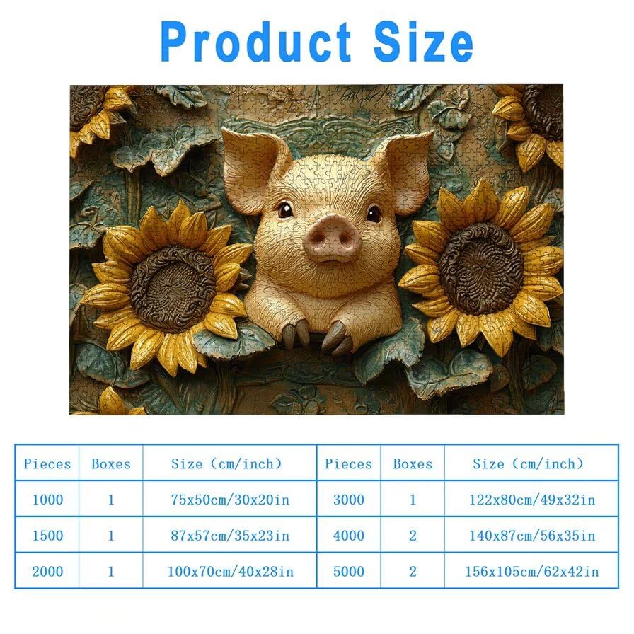 Puzzle 1500 Piezas, Puzzle Cerdo con Caja Regalo, Girasol Puzzles 1500 Piezas Adultos, Medidas: 87 x 57 cm, Rompecabezas Adultos de Madera, Rompecabezas Desafiante para Decoración Hogar y Pared, -5648
