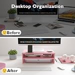 BONTEC Wood Monitor Stand Riser, Desk Monitor Standing avec porte smartphone, support ergonomique pour ordinateur portable avec gestion de câble pour ordinateur, carnet, PC, 2 Les niveaux Rose,16.5 1 cm