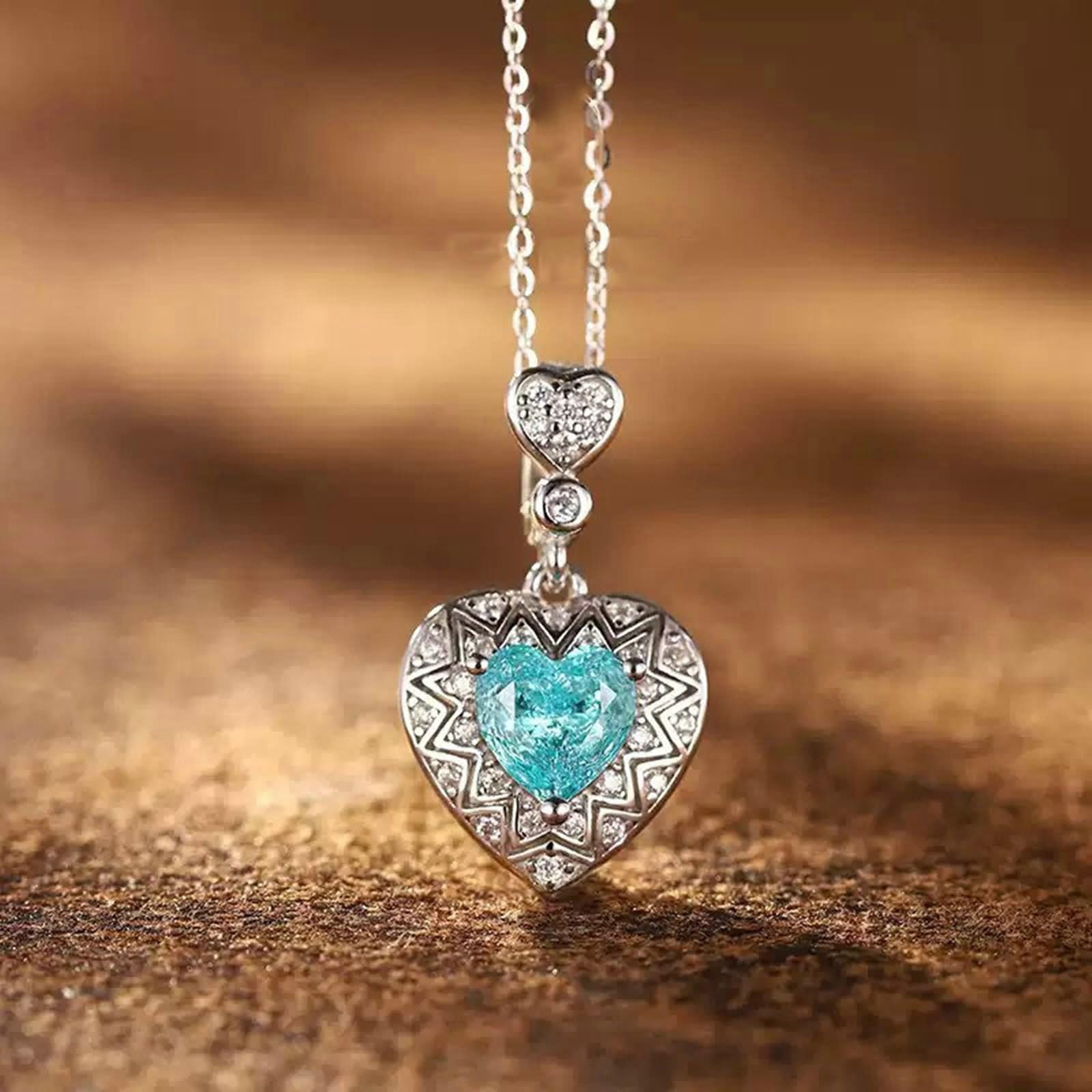 Łańcuszek z zawieszką długi, damski naszyjnik Chunky serce z 1,4 ct wykonanym laboratoryjnie turmalinem Paraiba i moissanit białe złoto