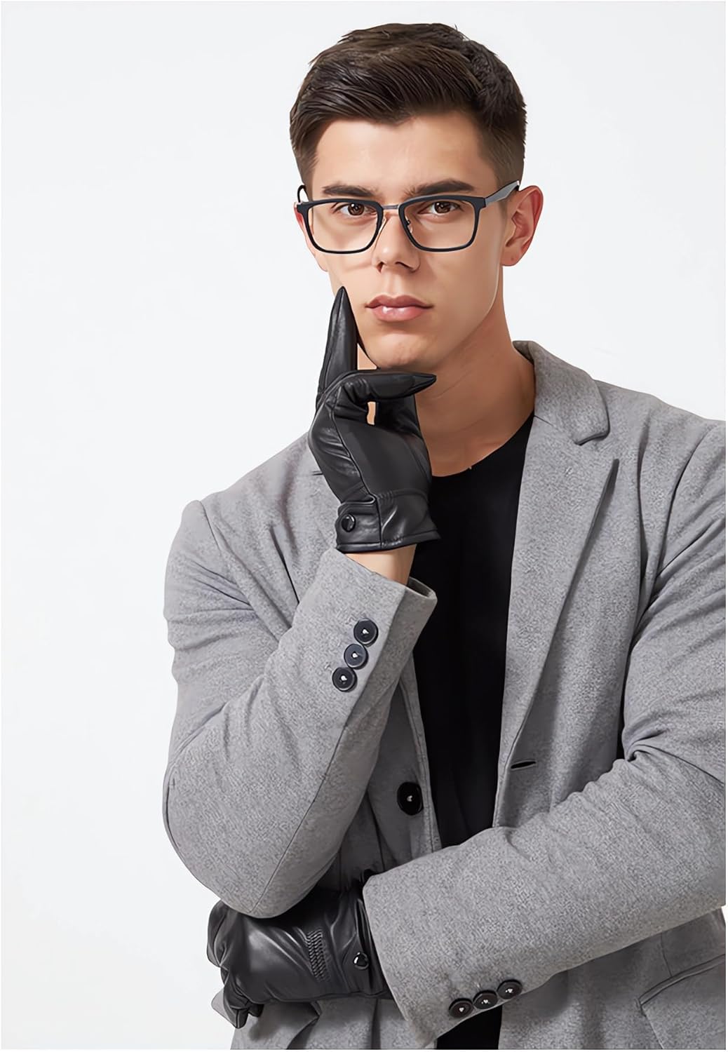 Men's Winter Genuine Sheepskin Gloves, Touch Screen Warm Leather Gloves for Men, Cashmere Lined Outdoor Driving - Image 6