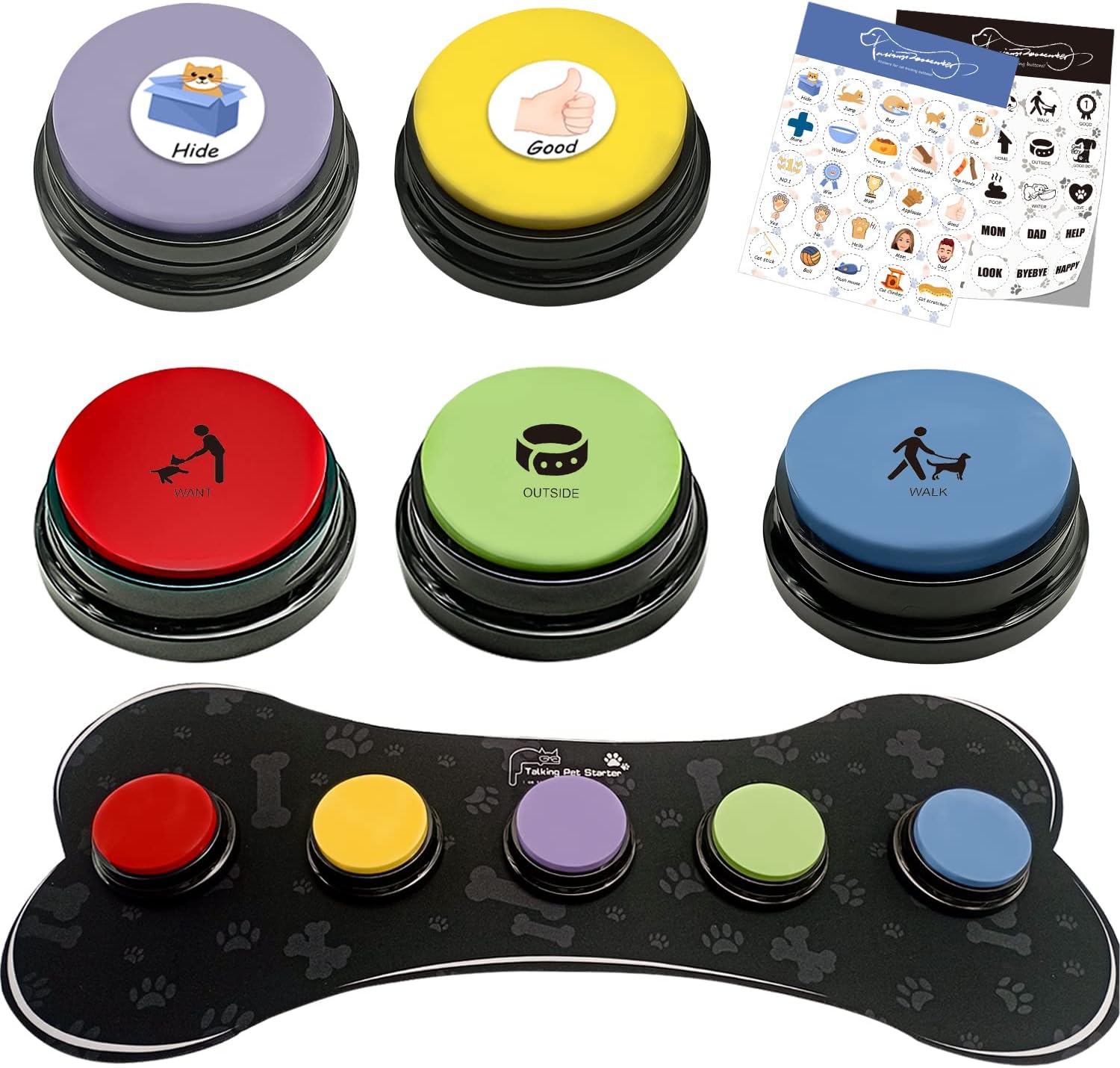 Set of 5 Color Dog Buttons with Rubber Mat for Communication,Dog Talking Buttons,Pet