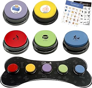 Set of 5 Color Dog Buttons with Rubber Mat for Communication,Dog Talking Buttons,Pet Buttons,Dog Training & Behavior Aids,Train Your Dog to Voice What They Want